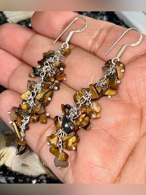 Nuggets of Golden Yellow Tiger Eye Earrings 2 1/2”